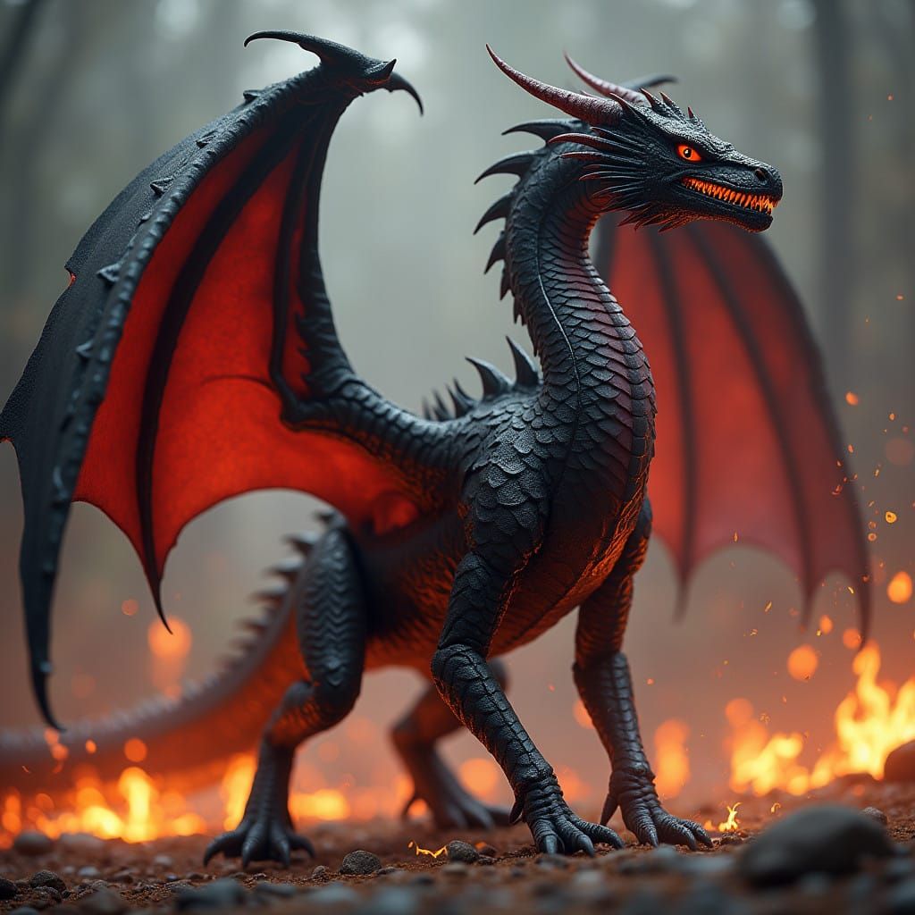 Majestic Black Dragon Unleashes Fiery Fury