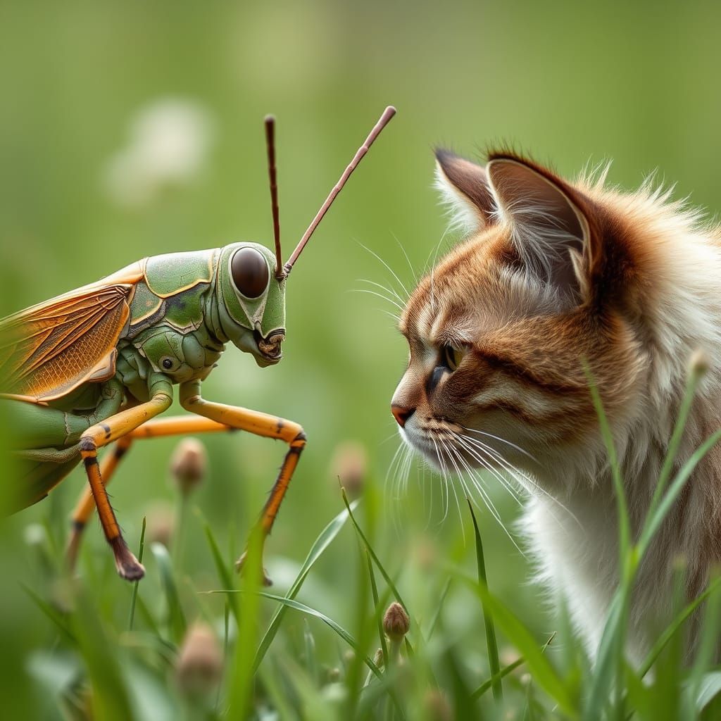 In the meadow a stare down between a giant majestic and huge...