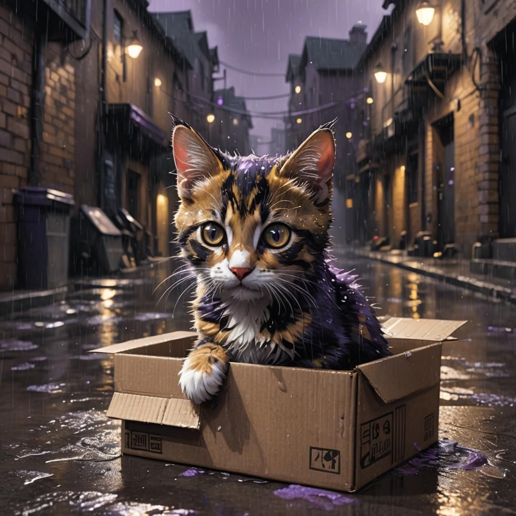 Gloomy Calico Kitten in Dark Fantasy Alley