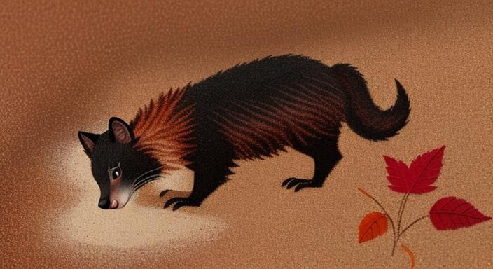 Detailed Sand Painting of a Tasmanian Devil