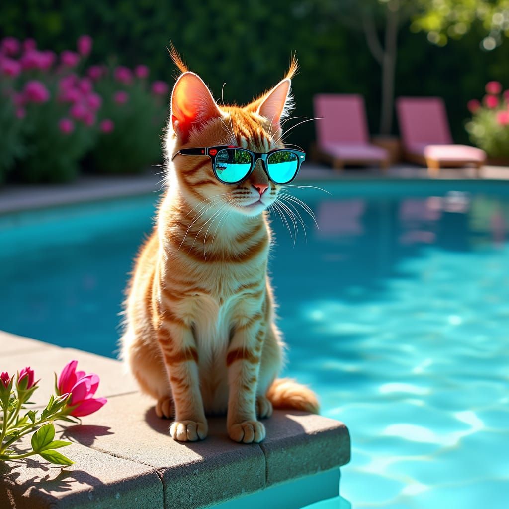 Cat in Sunglasses by Cobalt Pool, Surrealist Style