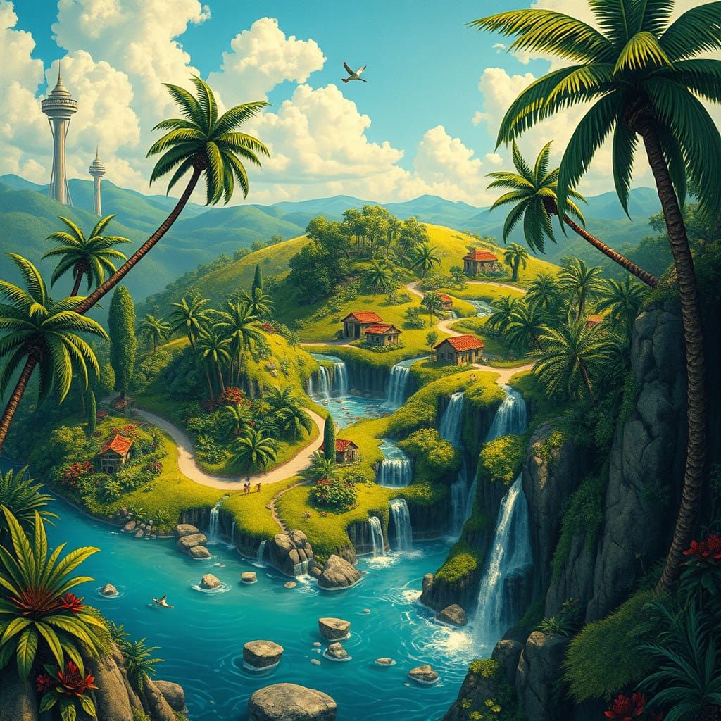 Miniature Paradise in Whimsical Dorรฉ Style