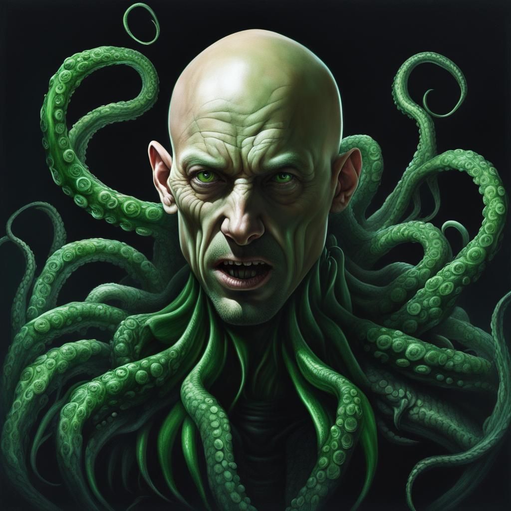 Eerie Portrait of Tentacled Humanoid Figure