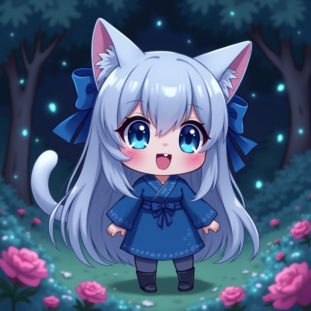 Whimsical Anime Catgirl Enchants Enchanted Garden