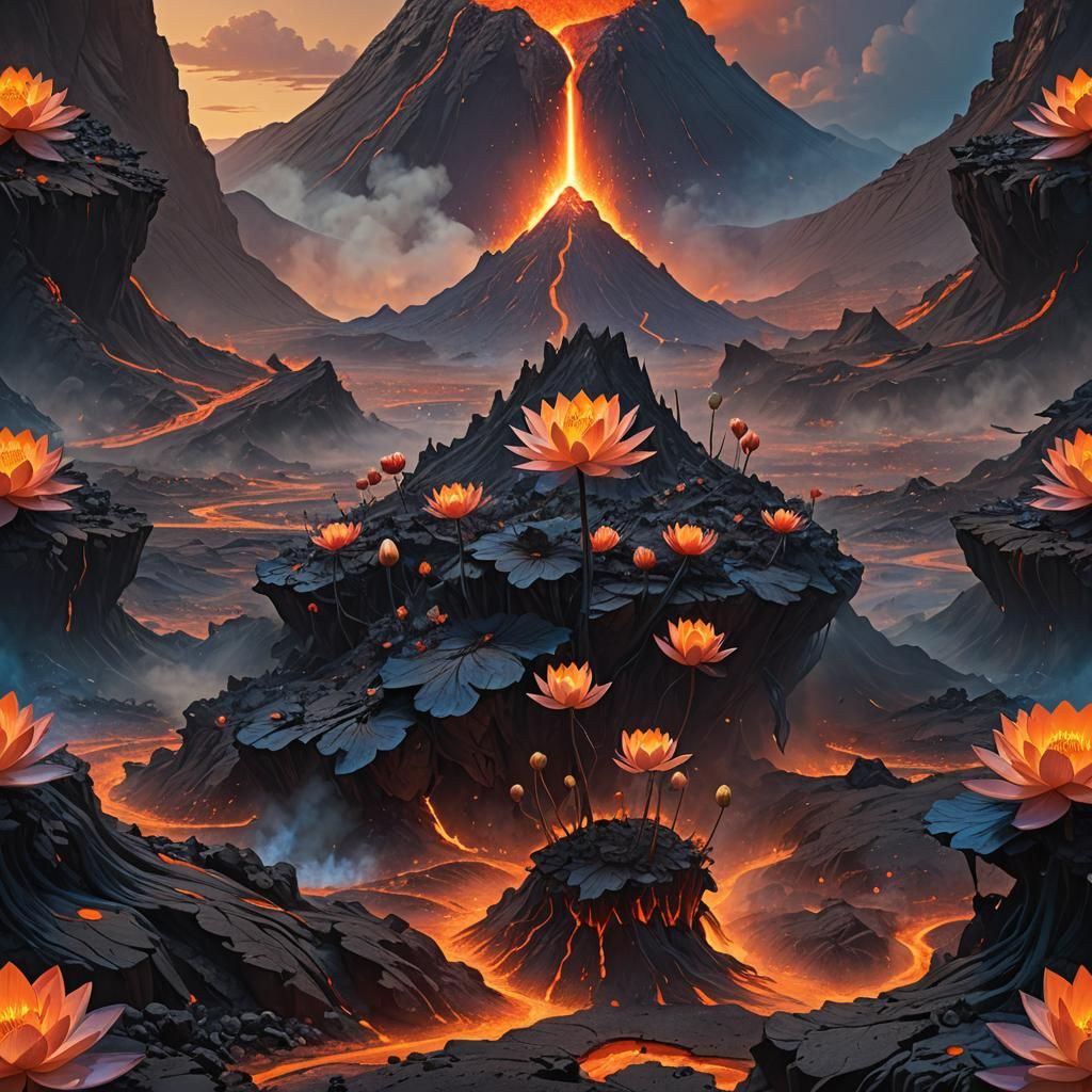 Lotus Blooms in Volcano: Digital Matte Painting