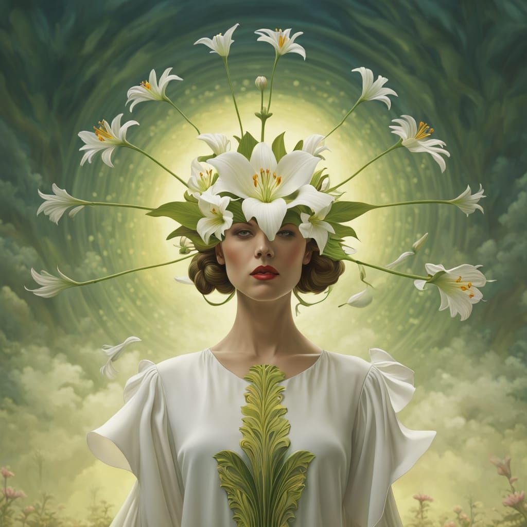 Enchanting Floral Goddess in a Whirling Gown