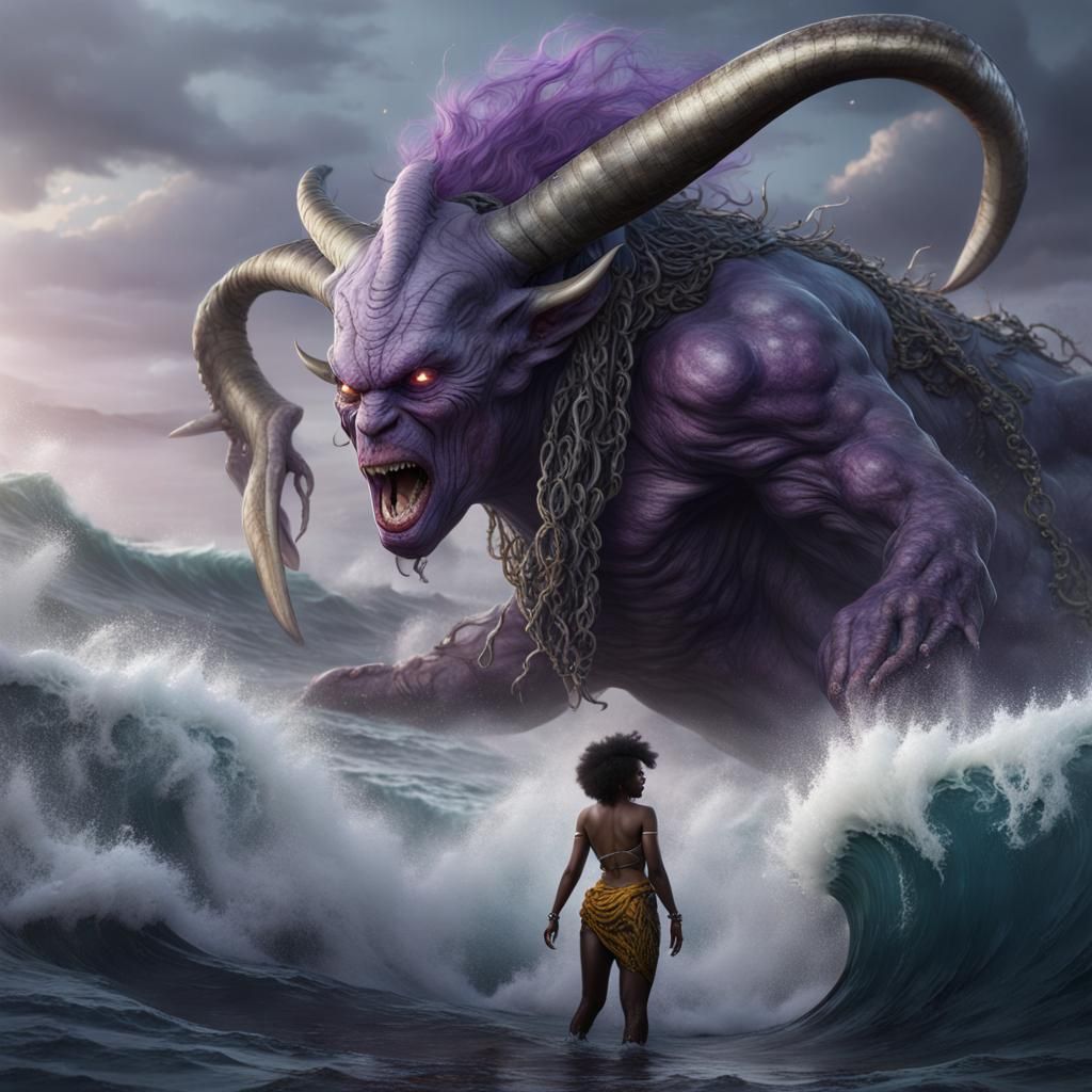 Majestic Horned Sea Creature Emerges from the Wave