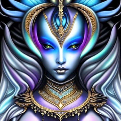 Alien Woman in Haute Couture: Digital Noir Portrait
