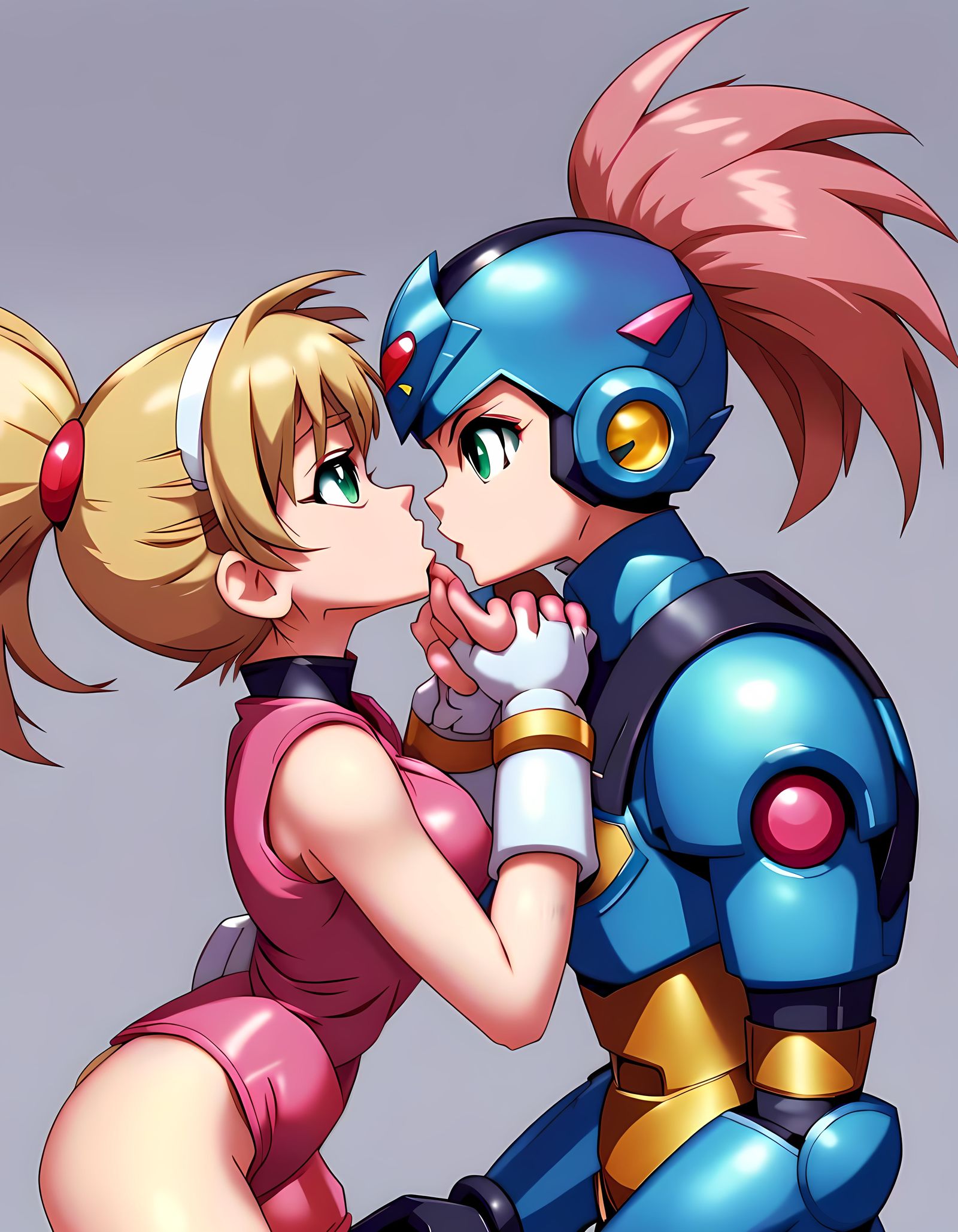 Female Ninja Robot Character Giving Kiss