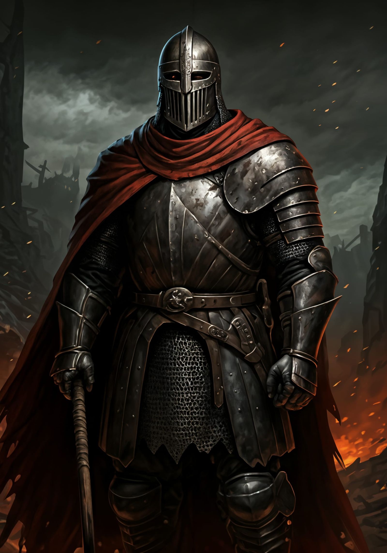 Battle-Scarred Warrior in Faded Chainmail Armor