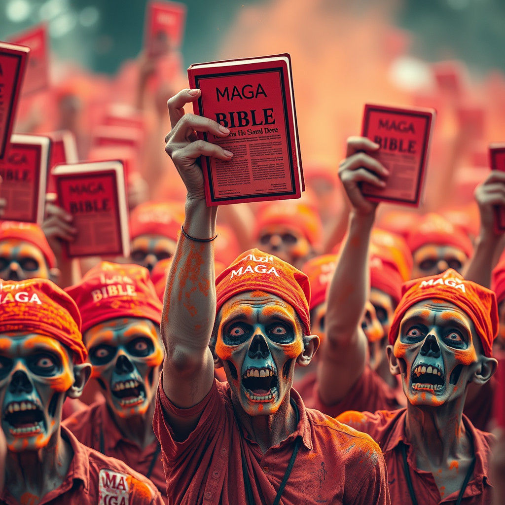 Zombie Crowd Holds Upside Down Bibles