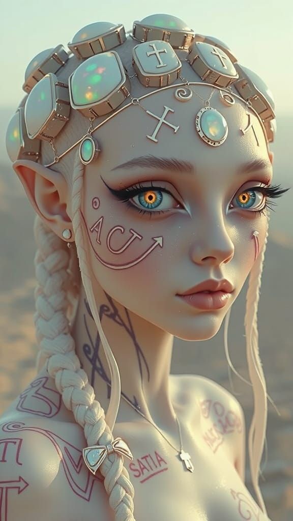 Opal Alien Woman with Glowing Tattoos