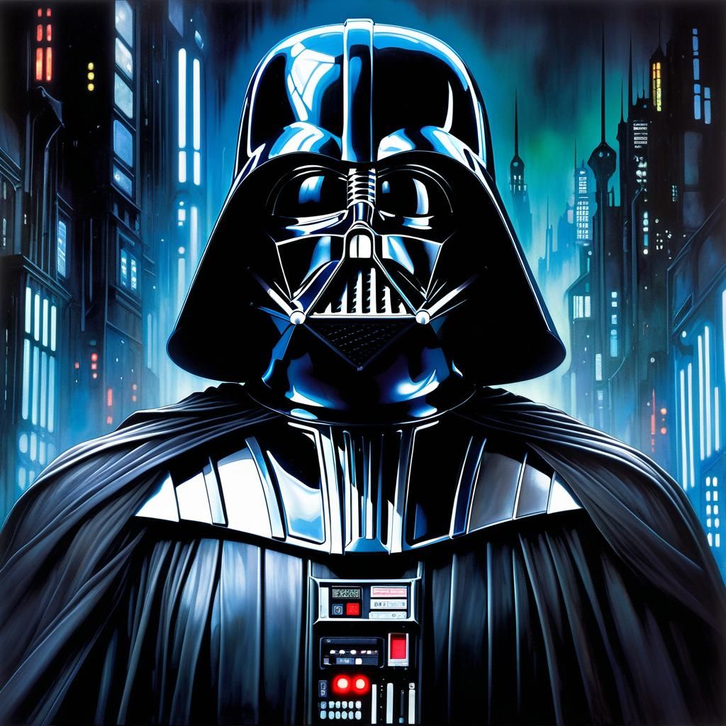 Cyberpunk Darth Vader in Irradiated Metropolis