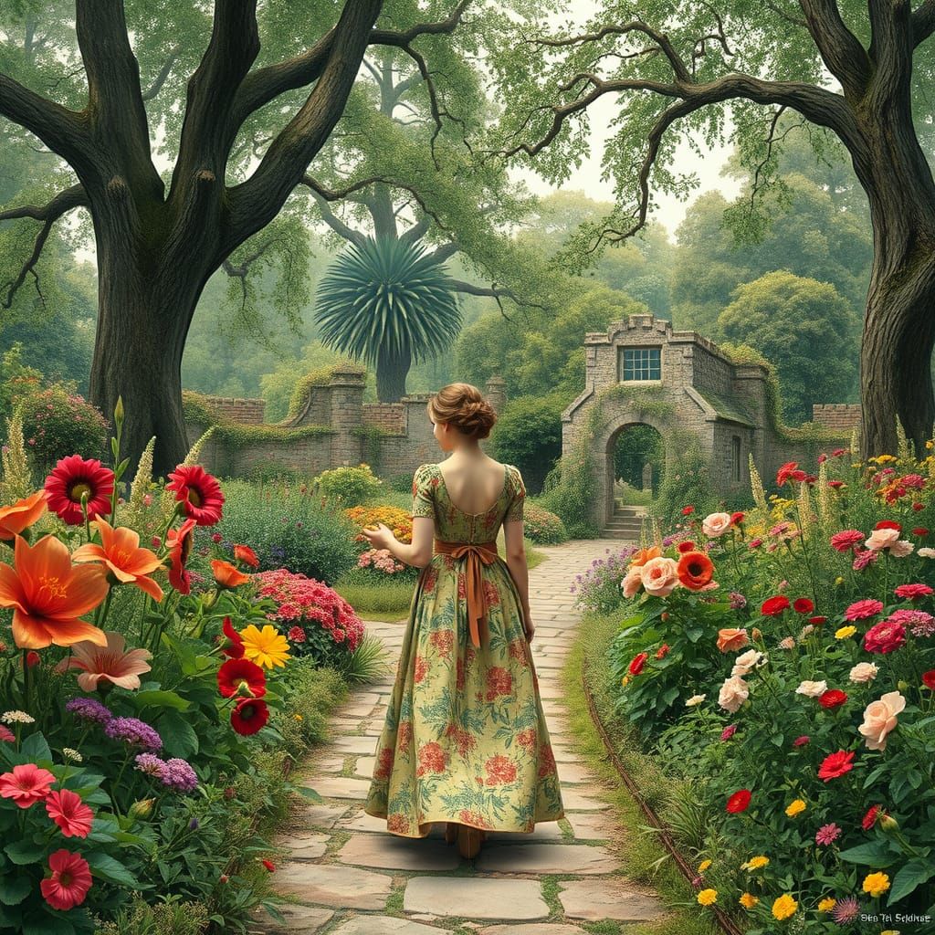 Victorian Garden Stroll, Pre-Raphaelite Style