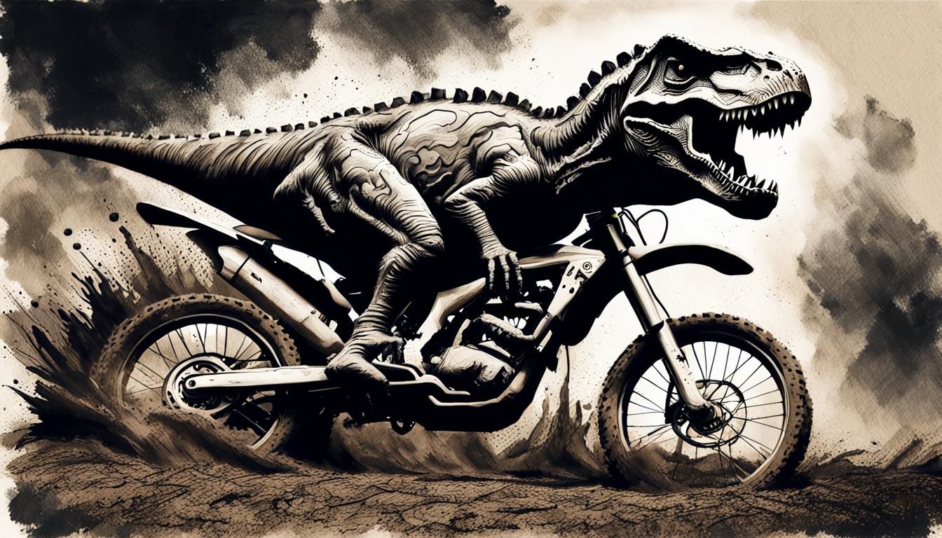 Epic Charcoal Portrait of T-Rex Dirtbike Drifter