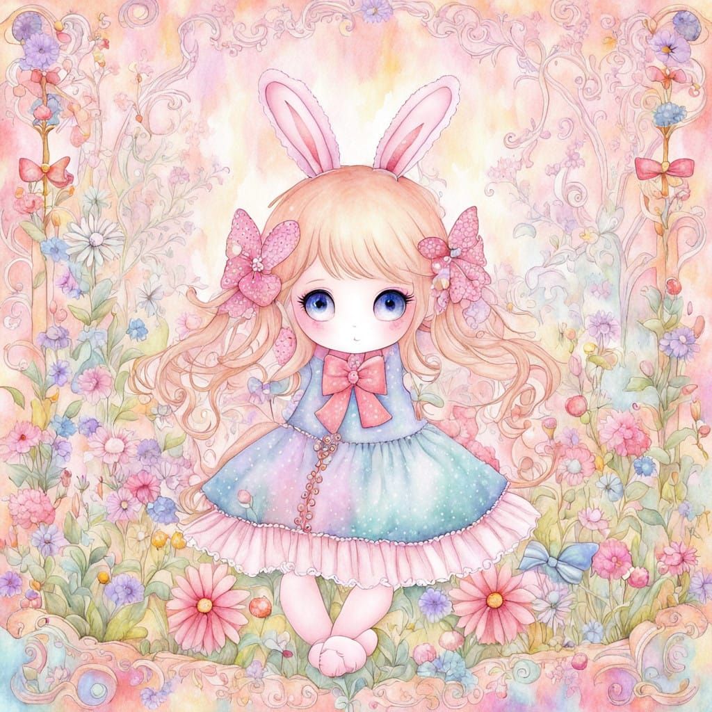 Whimsical Bunny in Pastel Paradise