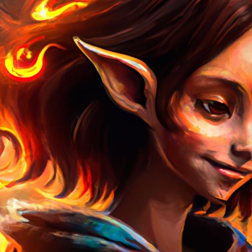 Cute Fire Demon Oil Painting in Ethereal Style