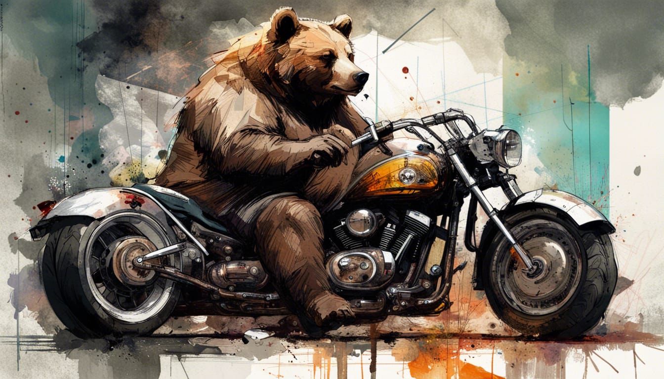 Biker Bear on Harley, Trading Card Style