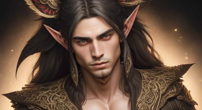 Handsome Shirtless Elf in Detailed Fantasy Art