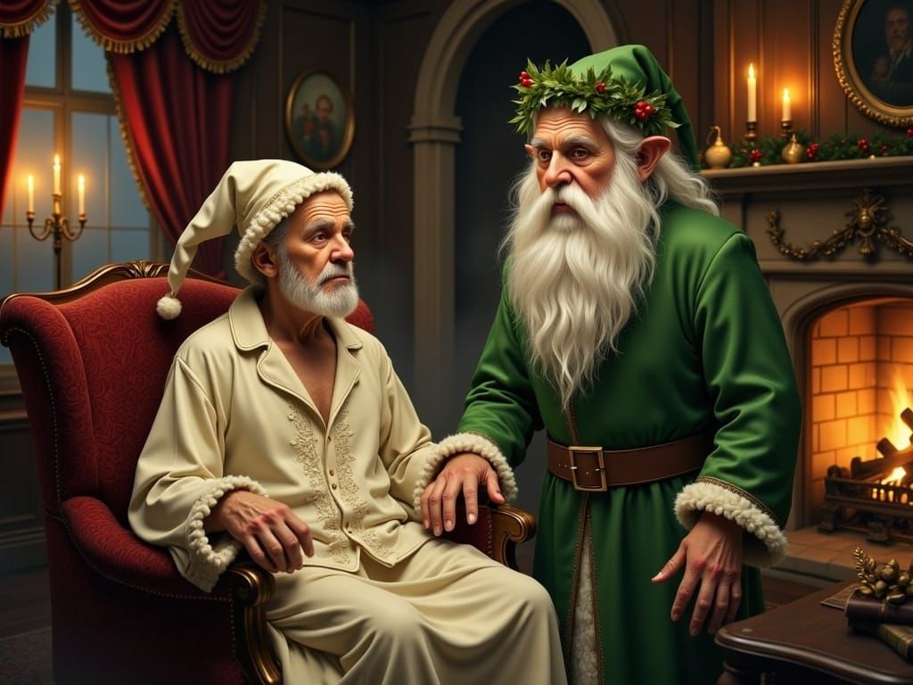 Elderly Victorian Man Meets Joyful Christmas Spirit in Warm...