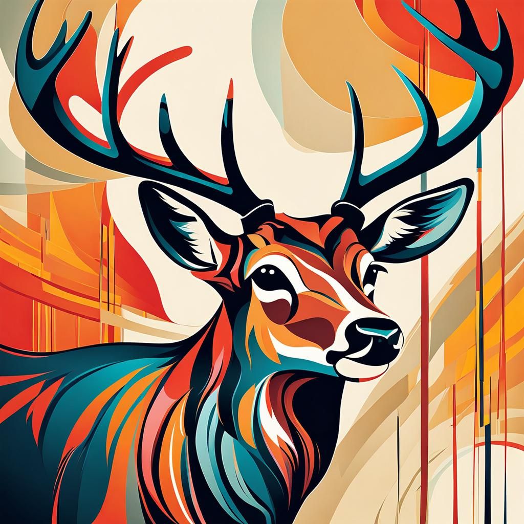 Abstract Deer in Complementary Colors