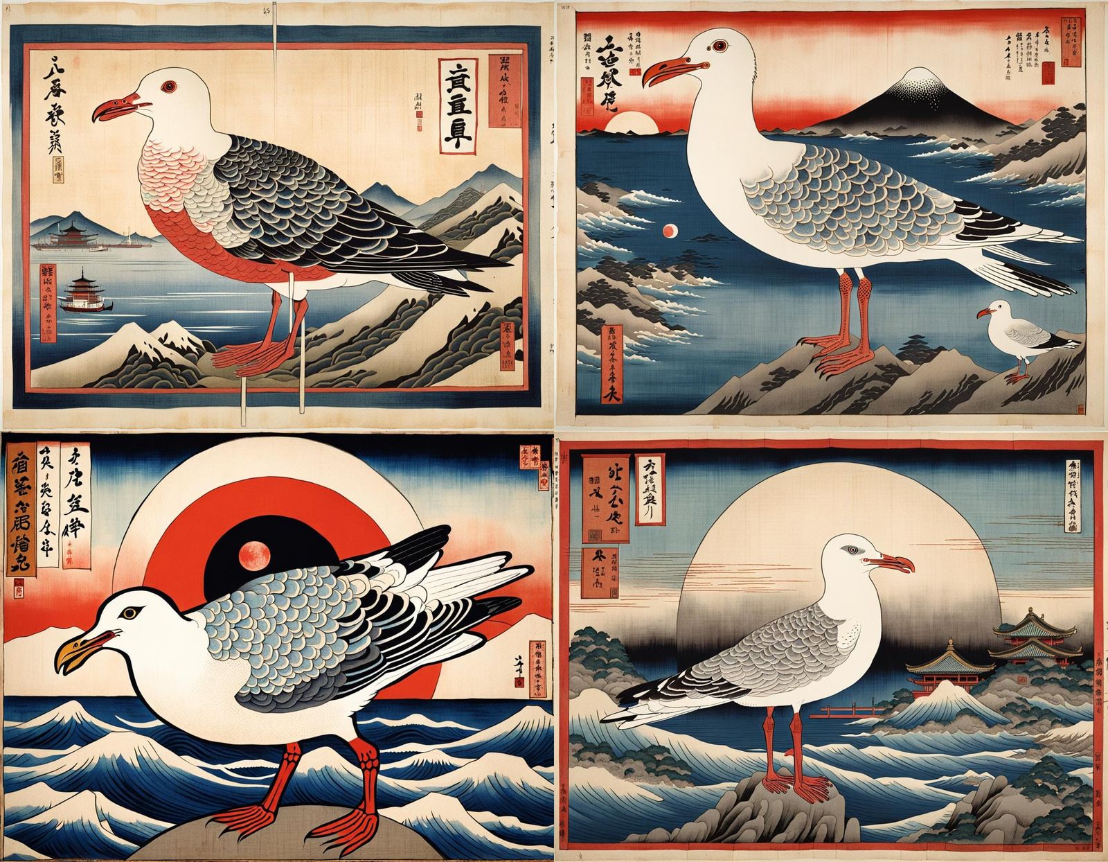 Disturbing Seagull Hybrid in Ukiyo-e Style
