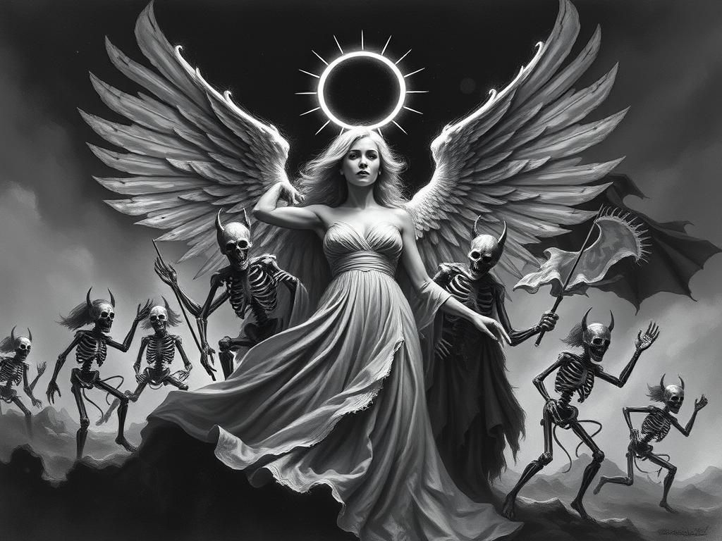 Abstract Woman in Black and White Surreal Allegory