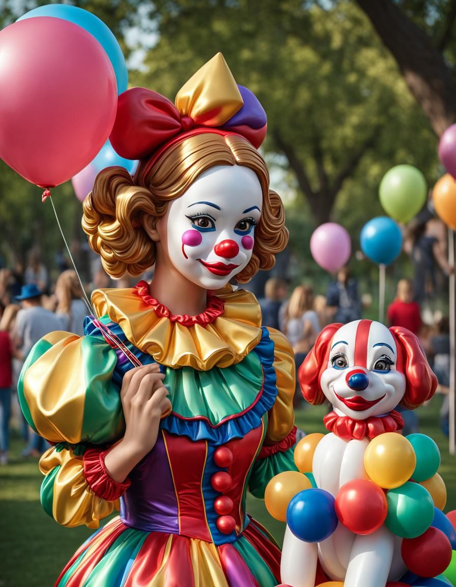 Clown Girl Creates Balloon Dog Sculpture