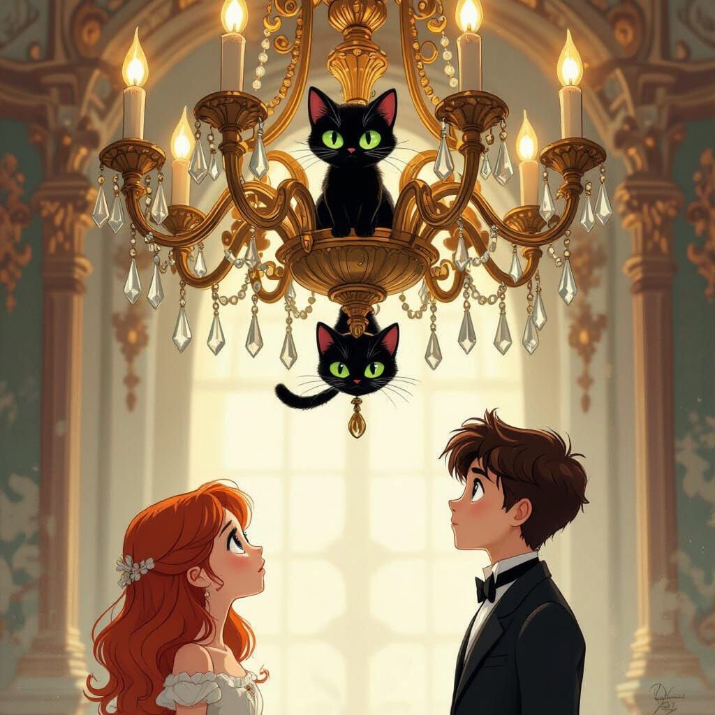 Black Cat & Leopard on Chandelier, High Anxiety