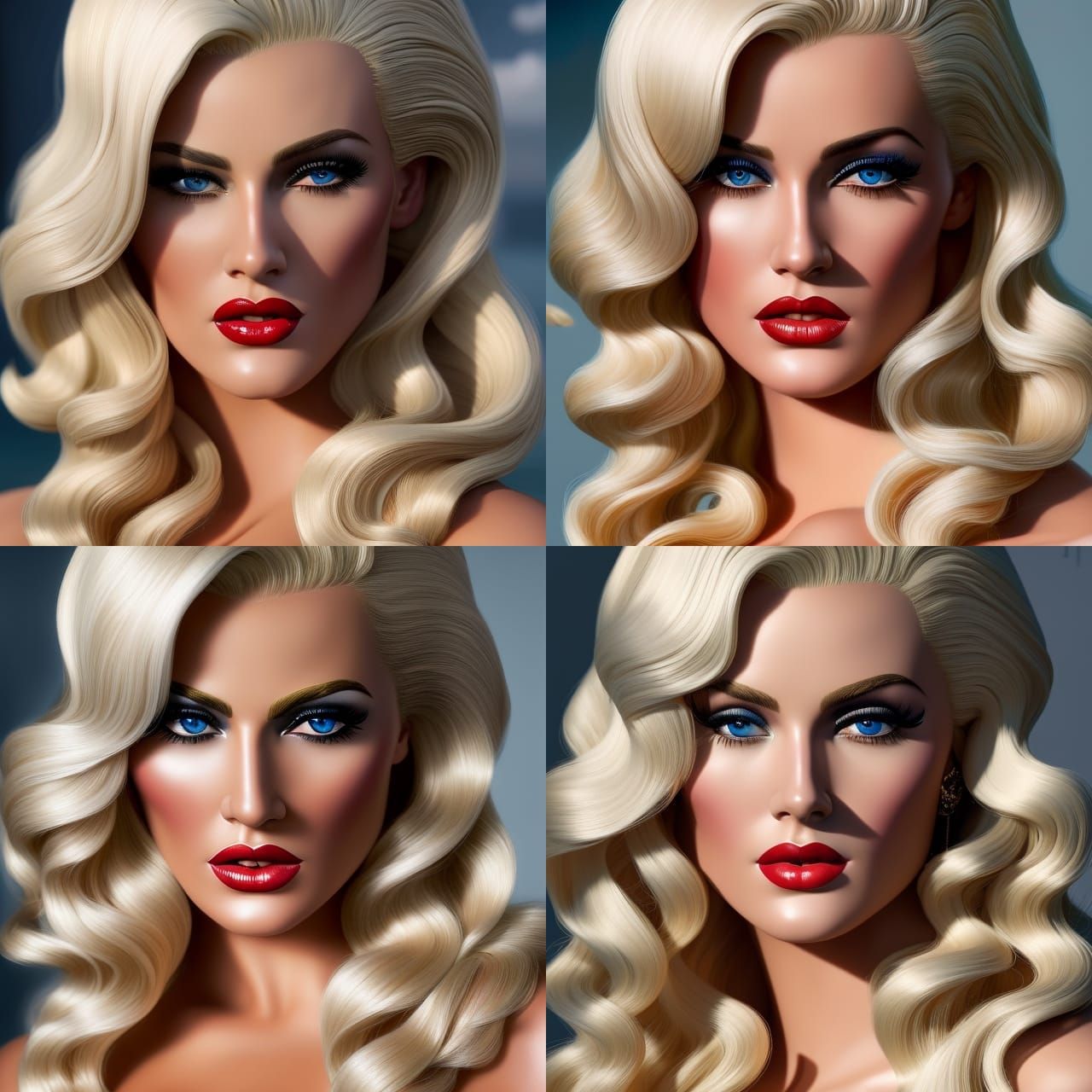 Blonde Pin-Up in Hyperdetailed Fantasy Art Style