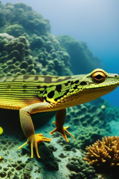 Underwater Amphibian with Finned Tail in Photorealistic Styl...