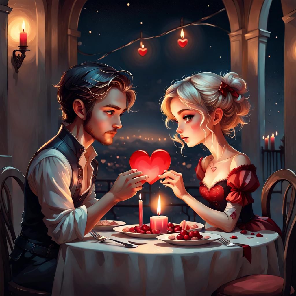 Romantic Candlelit Dinner in Fantasy Digital Art