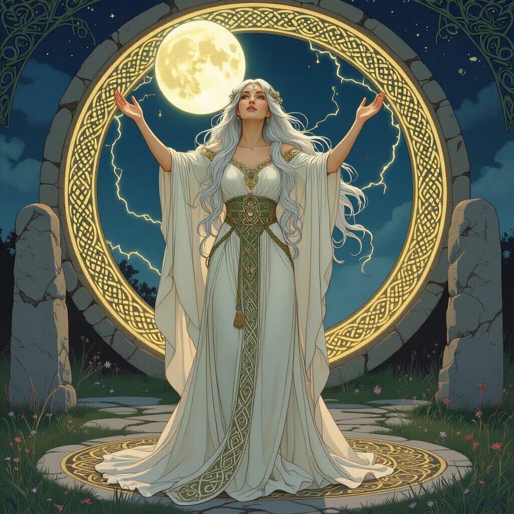 Celtic Druidess in Art Nouveau Stone Circle