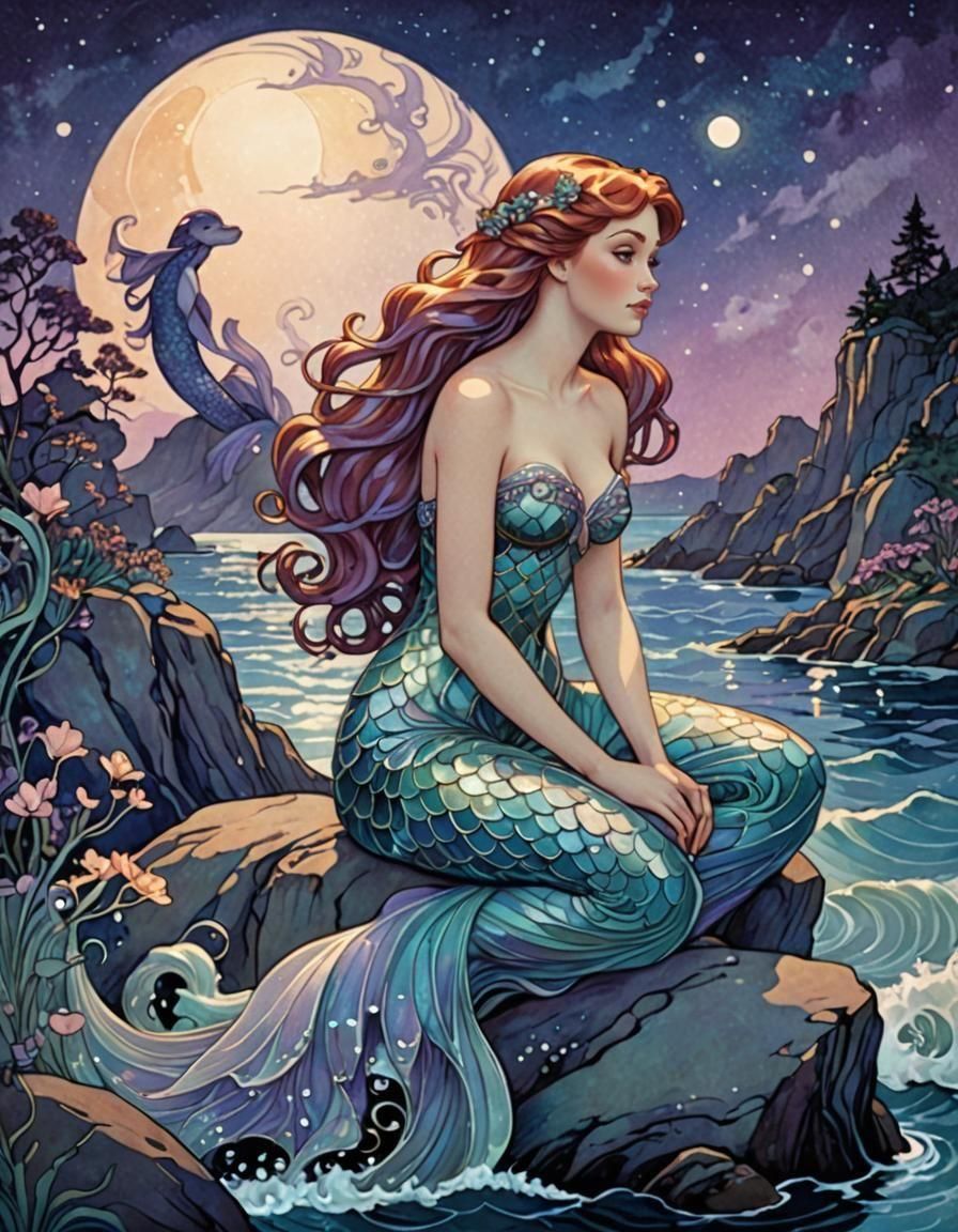 Ariel Tarot Card in Art Nouveau Style