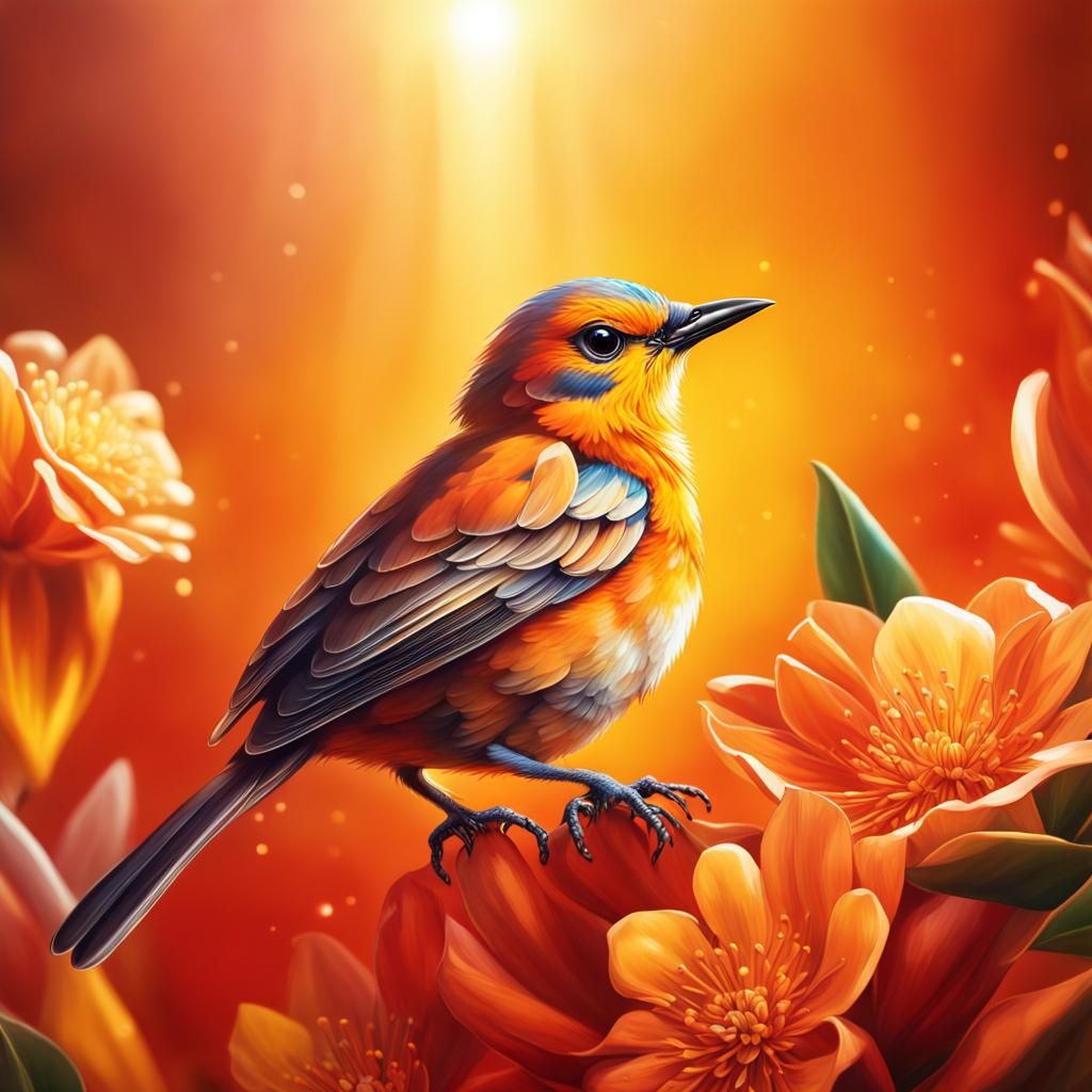 Hyperrealistic Crystal Bird in a Floral Setting