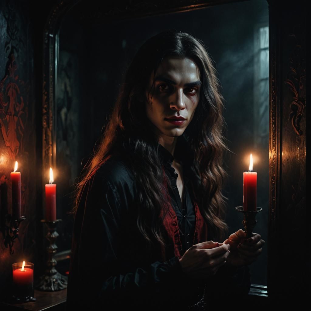 Eerie Vampire Portrait in Dark Surrealism Style