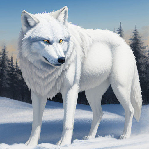 A Majestic Snowy Wolf in White