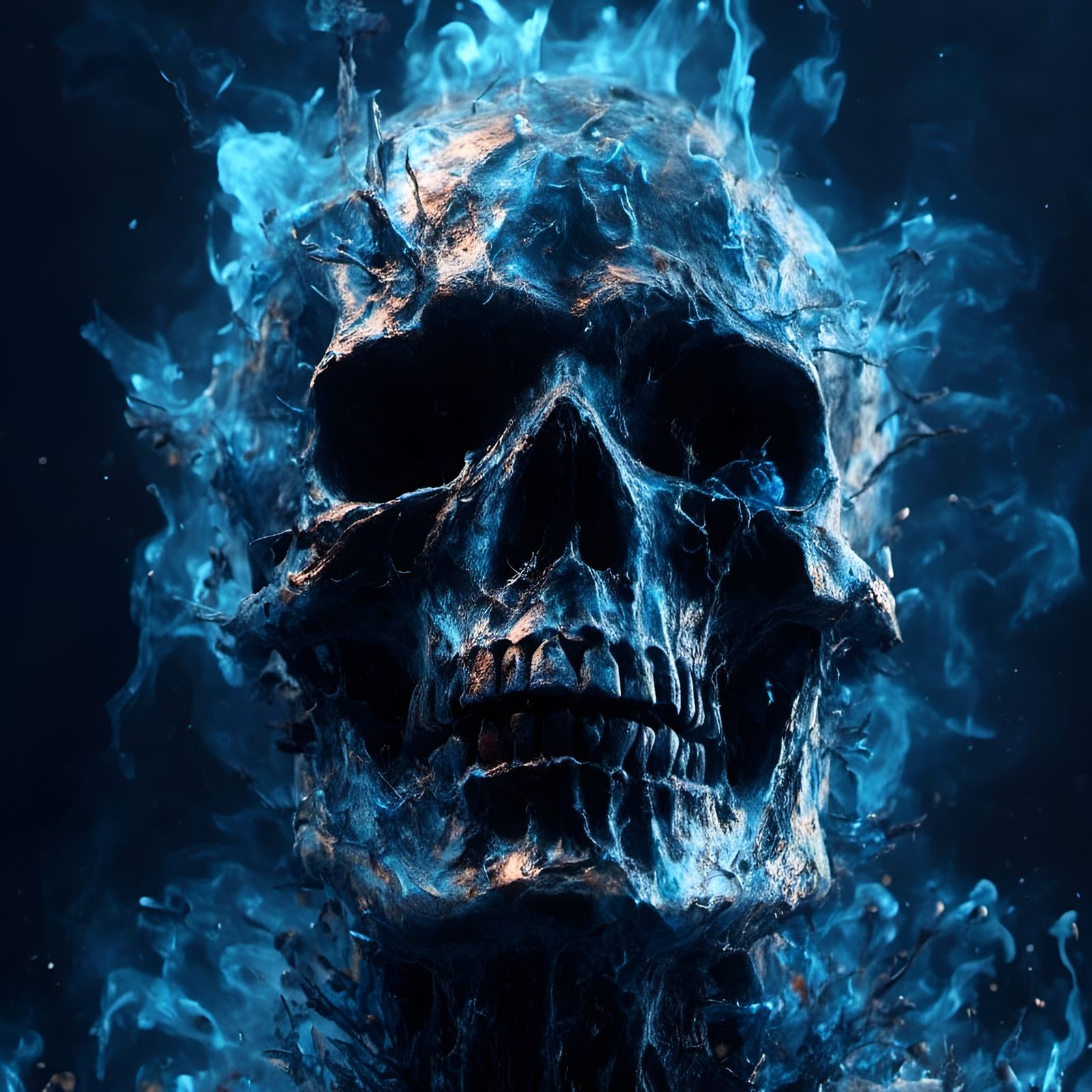 Epic Creepy Skeleton Ablaze in Macabre Art Style