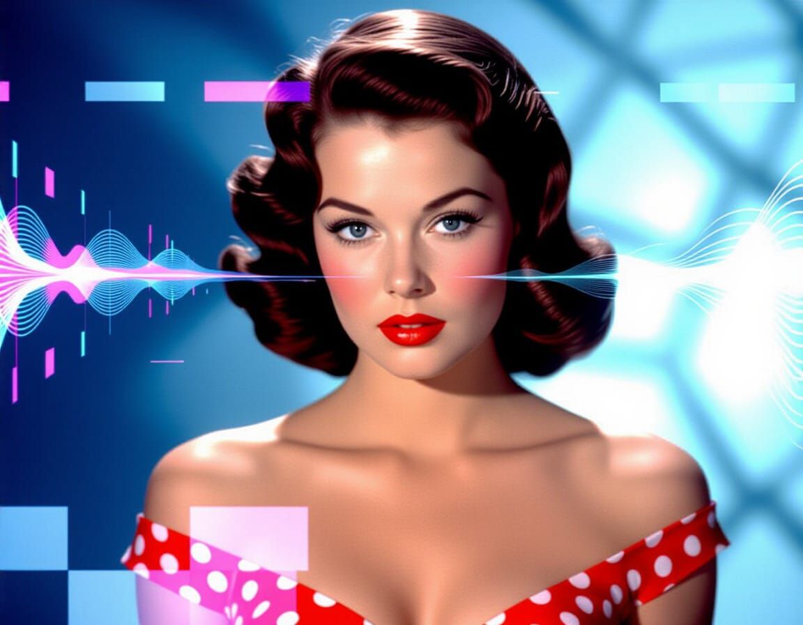 1950s Pin-Up with Glitch Art Overlay