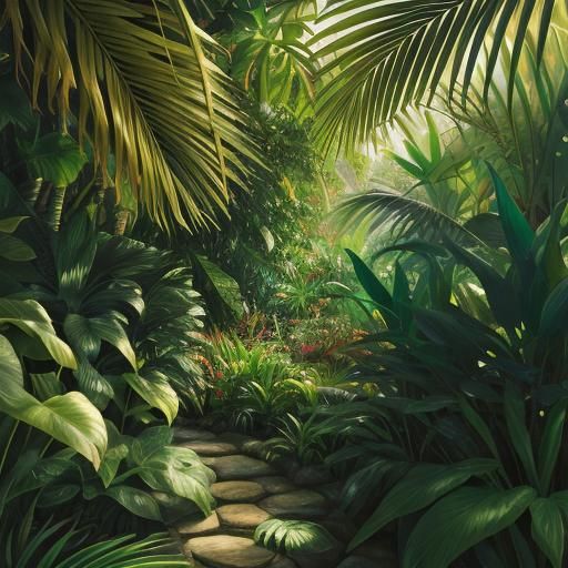 Woman in Tropical Foliage, Rousseau-Inspired Oil Painting