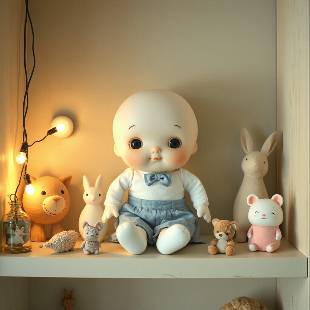 Whimsical Kewpie Doll in Pastel Paradise