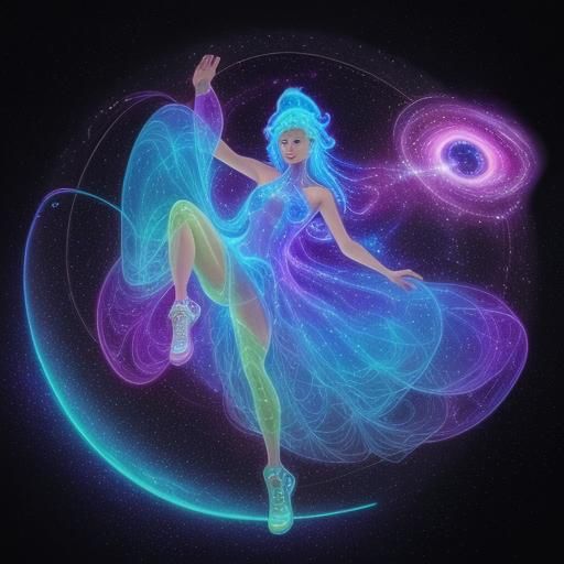 Holographic Astral Footwear in Cosmic Art Style