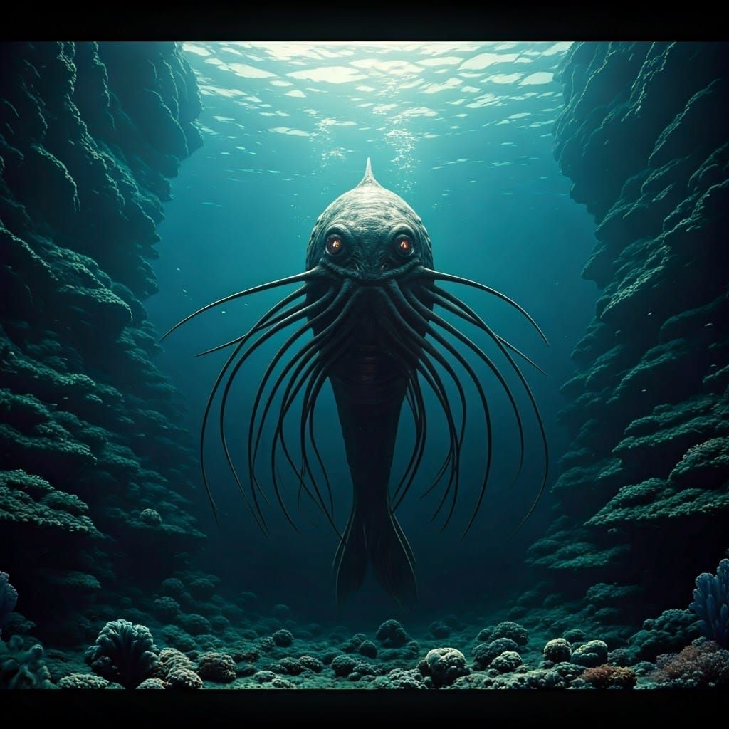 Bizarre Sea Creatures in Dark Ocean Depths