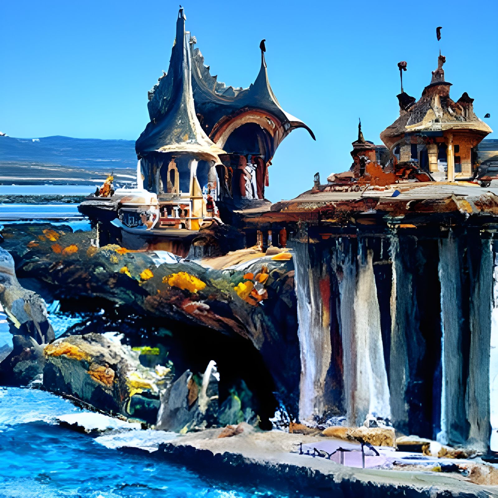 Fantasy Palace by the Sea: Oil Painting