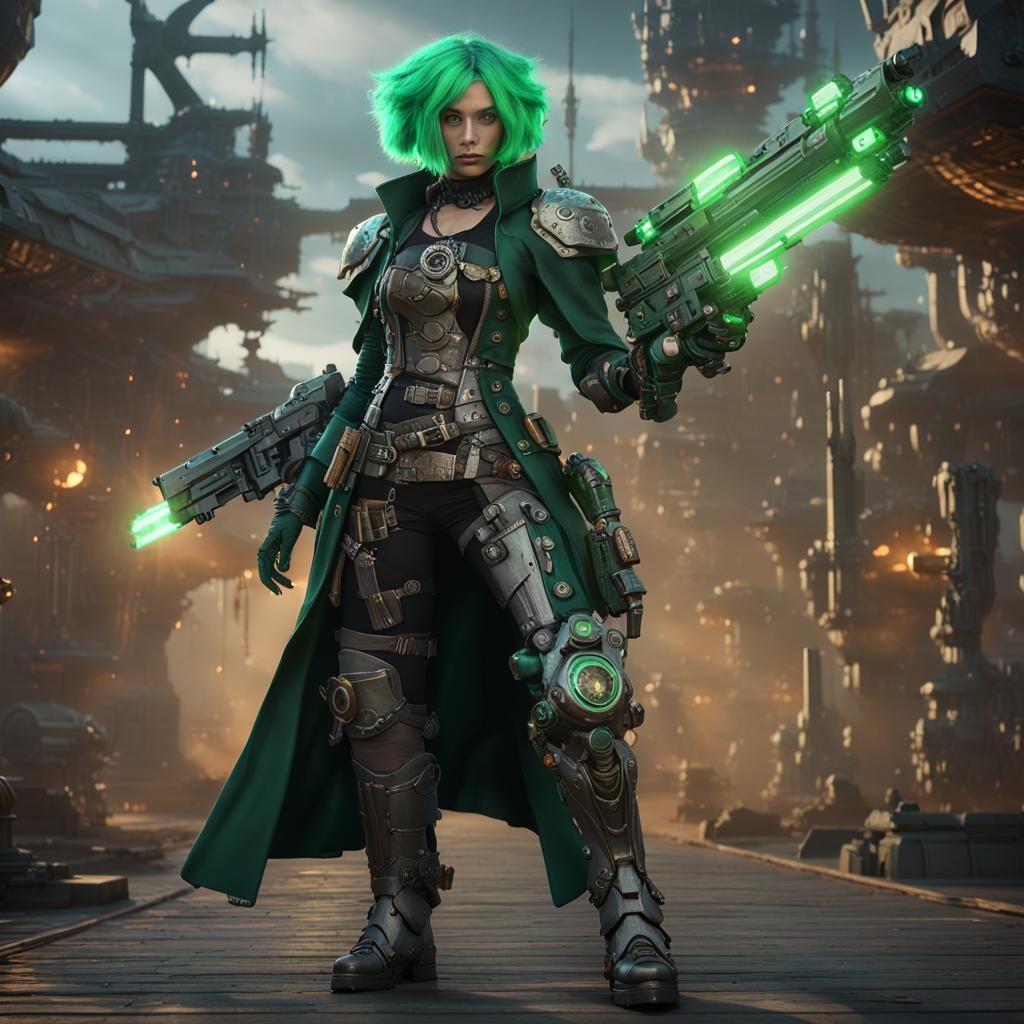 Steampunk Pirate with Mechanical Griffin Companion