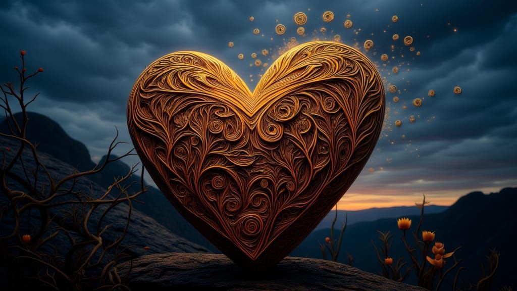 Shattered Heart Mended with Light in Neon Noir Style