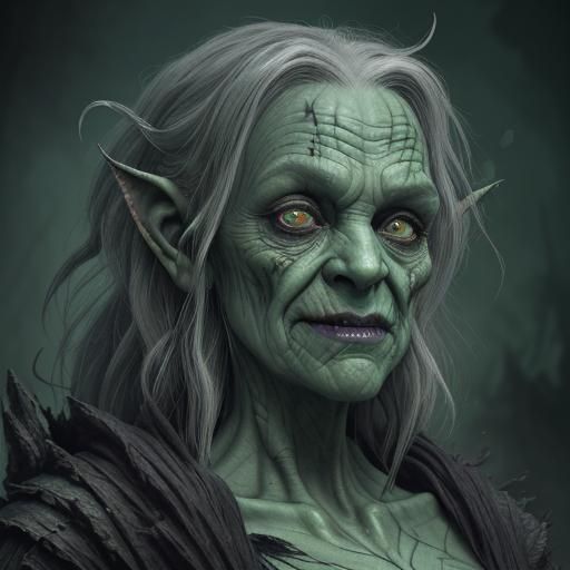 Green Hag Portrait: Sinister Monster Art