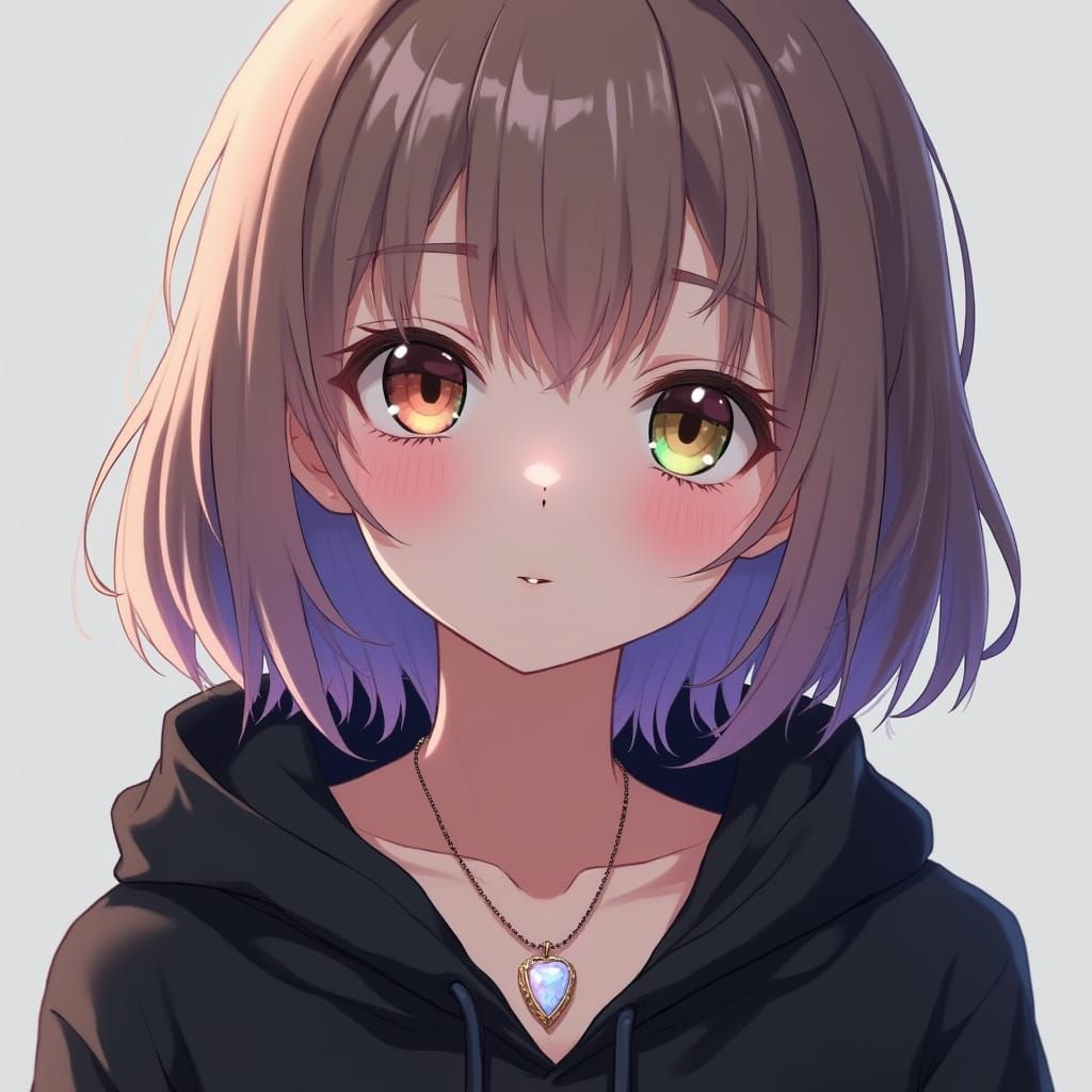 Anime-Inspired Girl with Purple Hair and Opal Necklace