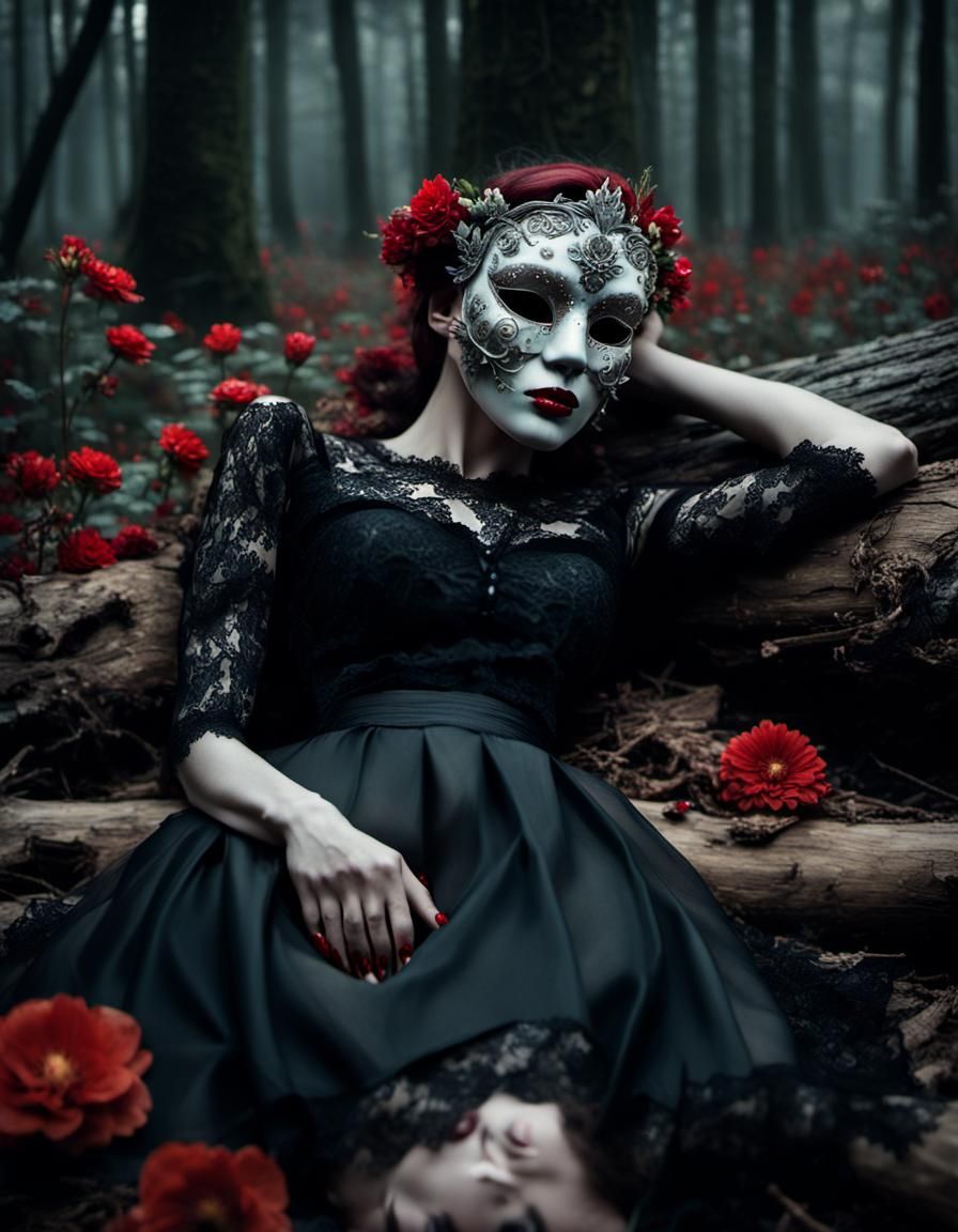 Ethereal Moonlit Woodland Scene with Sleeping Woman