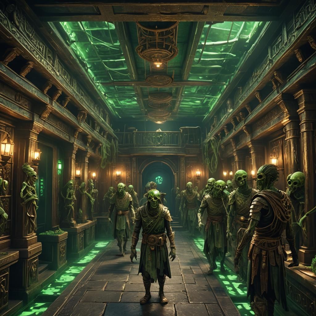 Ancient Bronze Ship Passageway with Zombie Sailors